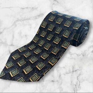 ERMENEGILDO ZEGNA Silk Tie‎ Blue Geometric Squares Pattern Vintage VTG